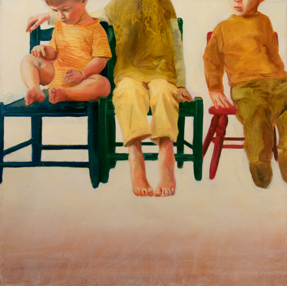 Zoe and Raphael with Cousin Johnny (Rest Yourselves), 3’ x 3’, oil on canvas, 2010