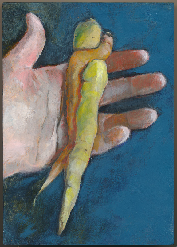 Carrot Lovers, 5" x 7", oil on panel, 2024